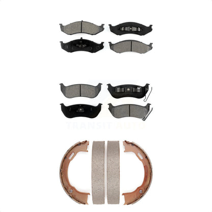 Semi-Metallic Brake Pads And Parking Shoes Front Rear Kit For Jeep Wrangler TJ