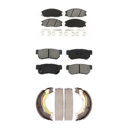 Semi-Metallic Brake Pads Parking Shoes Front Rear Kit For 01-06 Hyundai Santa Fe