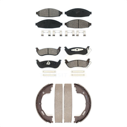 Semi-Metallic Brake Pads & Parking Shoe Front Rear Kit For Mercury Grand Marquis