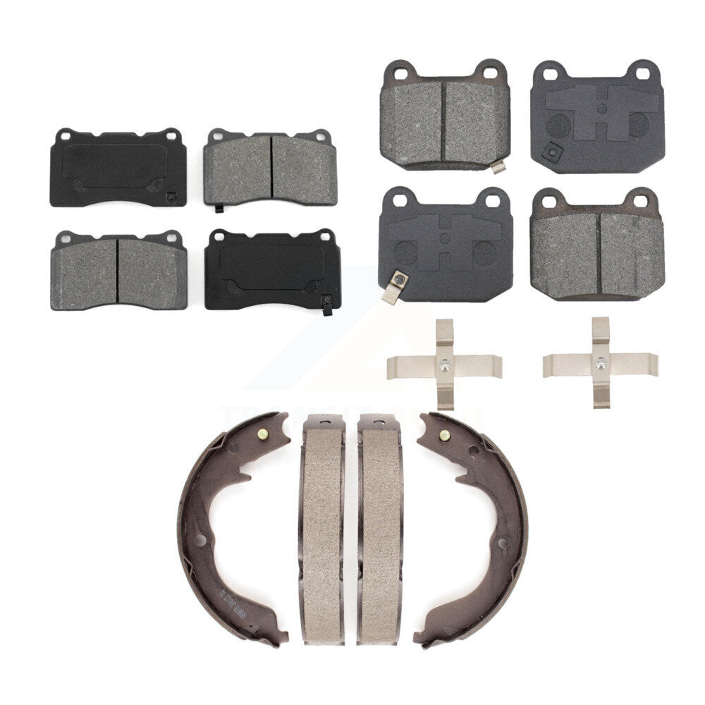 Semi-Metallic Brake Pads And Parking Shoes Front Rear Kit For Subaru Impreza