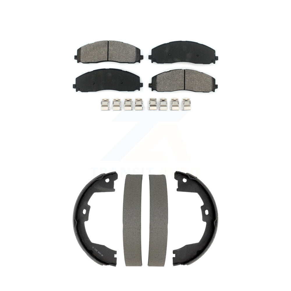 Semi-Metallic Brake Pads And Drum Shoes Front Rear Kit For Ford F-350 Super Duty