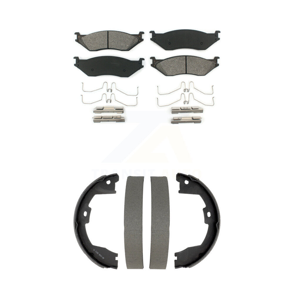 Semi-Metallic Brake Pads And Drum Shoes Front Rear Kit For Ford F-450 Super Duty