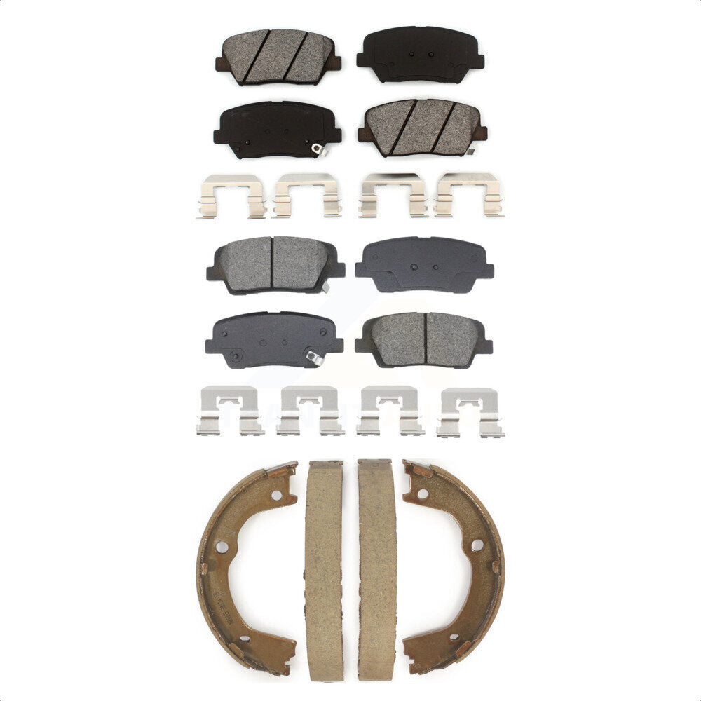 Semi-Metallic Brake Pads & Parking Shoes Front Rear Kit For Hyundai Santa Fe Kia