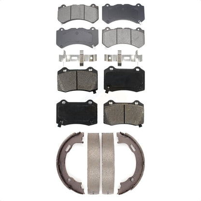 Semi-Metallic Brake Pads And Parking Shoes Front Rear Kit For Dodge Charger