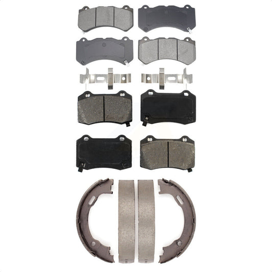 Semi-Metallic Brake Pads And Parking Shoes Front Rear Kit For Dodge Charger