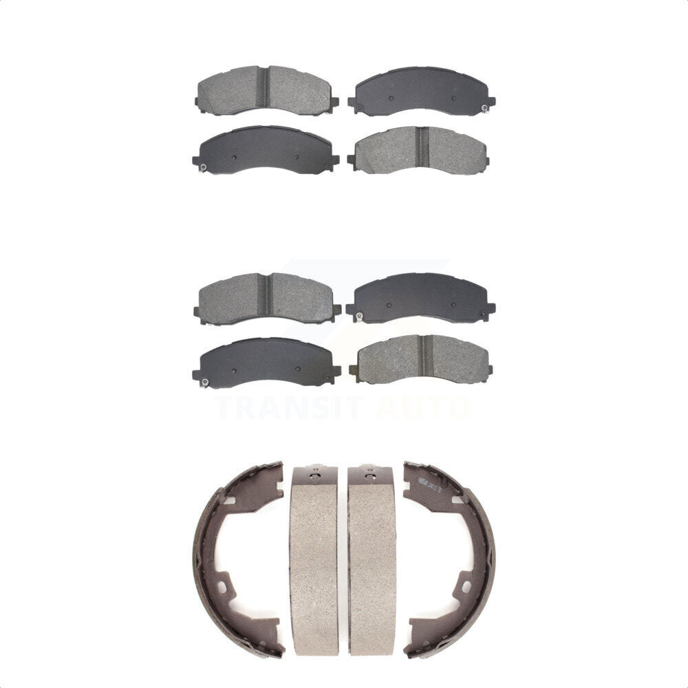 Semi-Metallic Brake Pads And Parking Shoes Front Rear Kit For Ram 2500 3500
