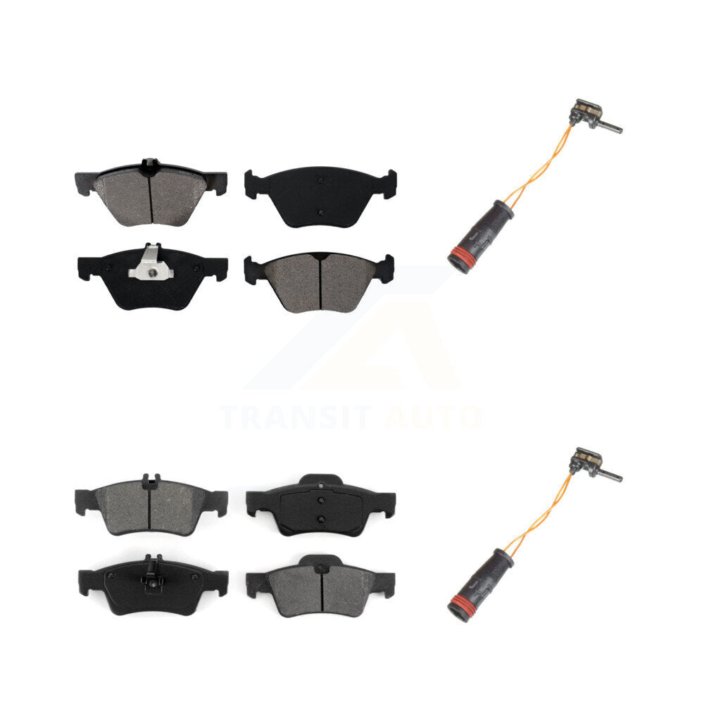 Semi-Metallic Brake Pad & Wear Sensor Front Rear Kit For Mercedes-Benz E350 E300
