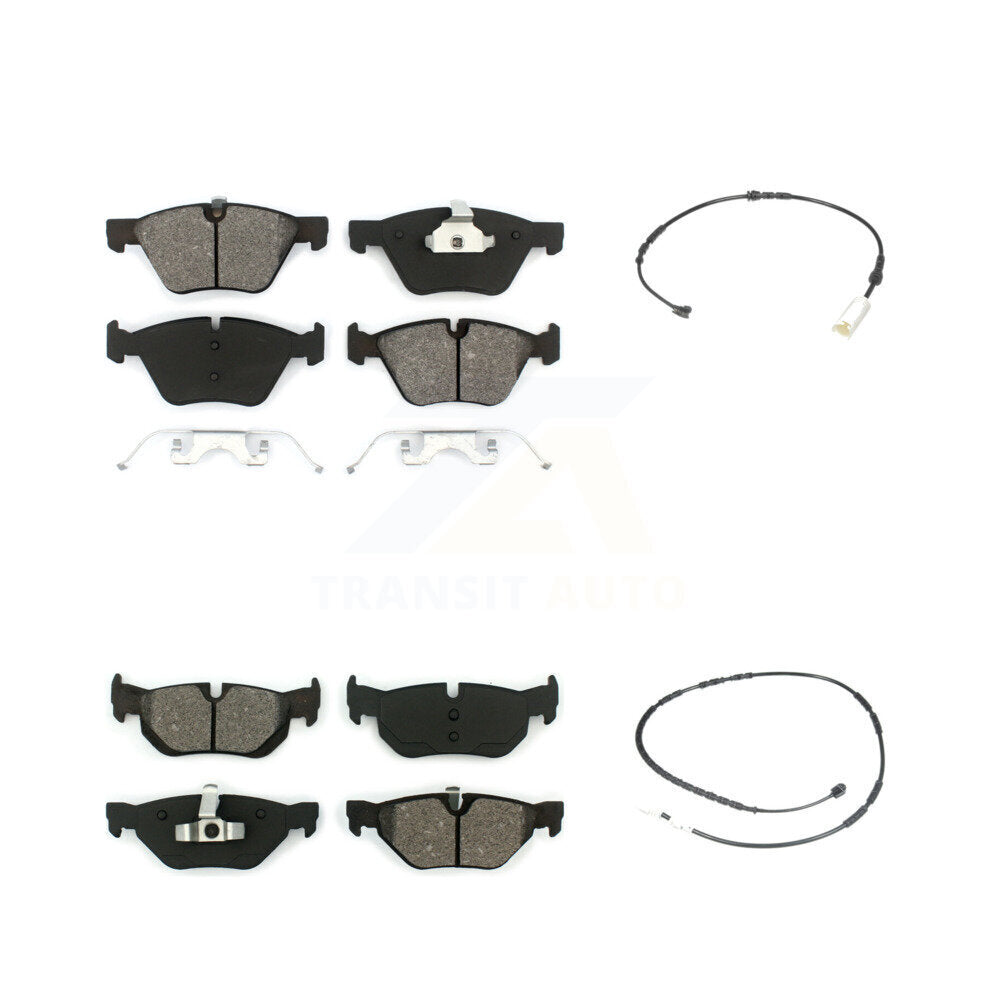 Semi-Metallic Disc Brake Pad & Wear Sensor Front Rear Kit For 2013 BMW 128i 3.0L