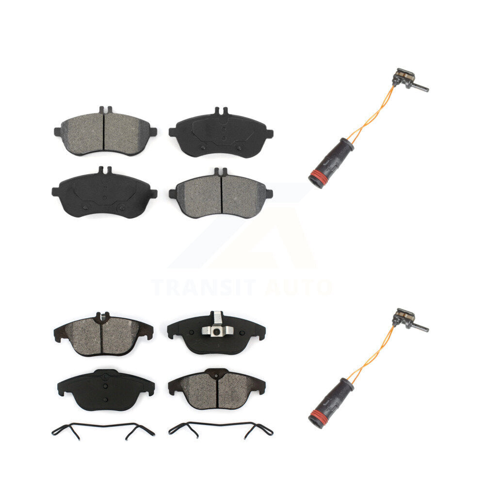 Semi-Metallic Brake Pad & Wear Sensor Front Rear Kit For Mercedes-Benz C300 C250