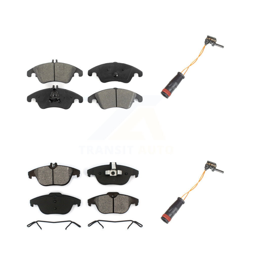 Semi-Metallic Brake Pad & Wear Sensor Front Rear Kit For Mercedes-Benz C300 C350