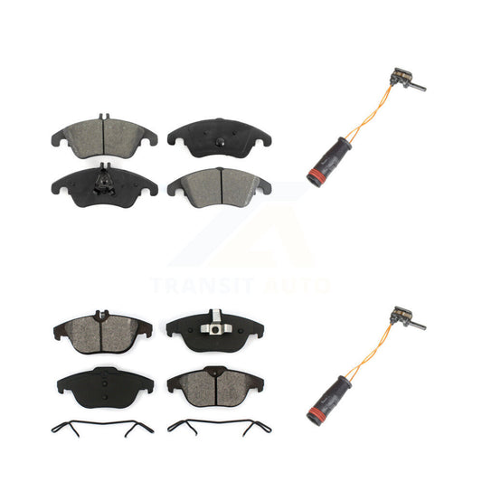 Semi-Metallic Brake Pad & Wear Sensor Front Rear Kit For Mercedes-Benz C300 C350