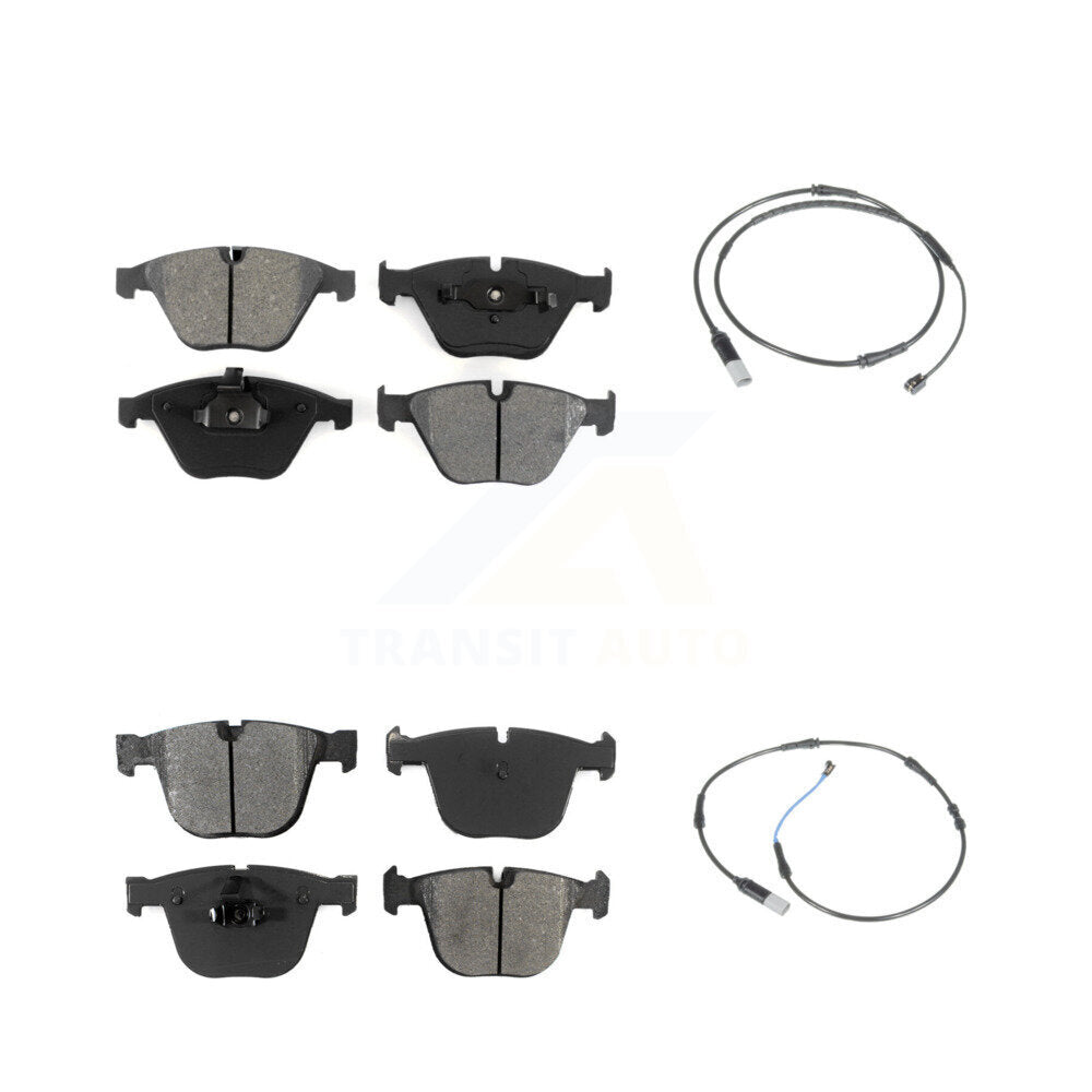 Semi-Metallic Brake Pad & Wear Sensor Front Rear Kit For BMW 535i Base with 3.0L