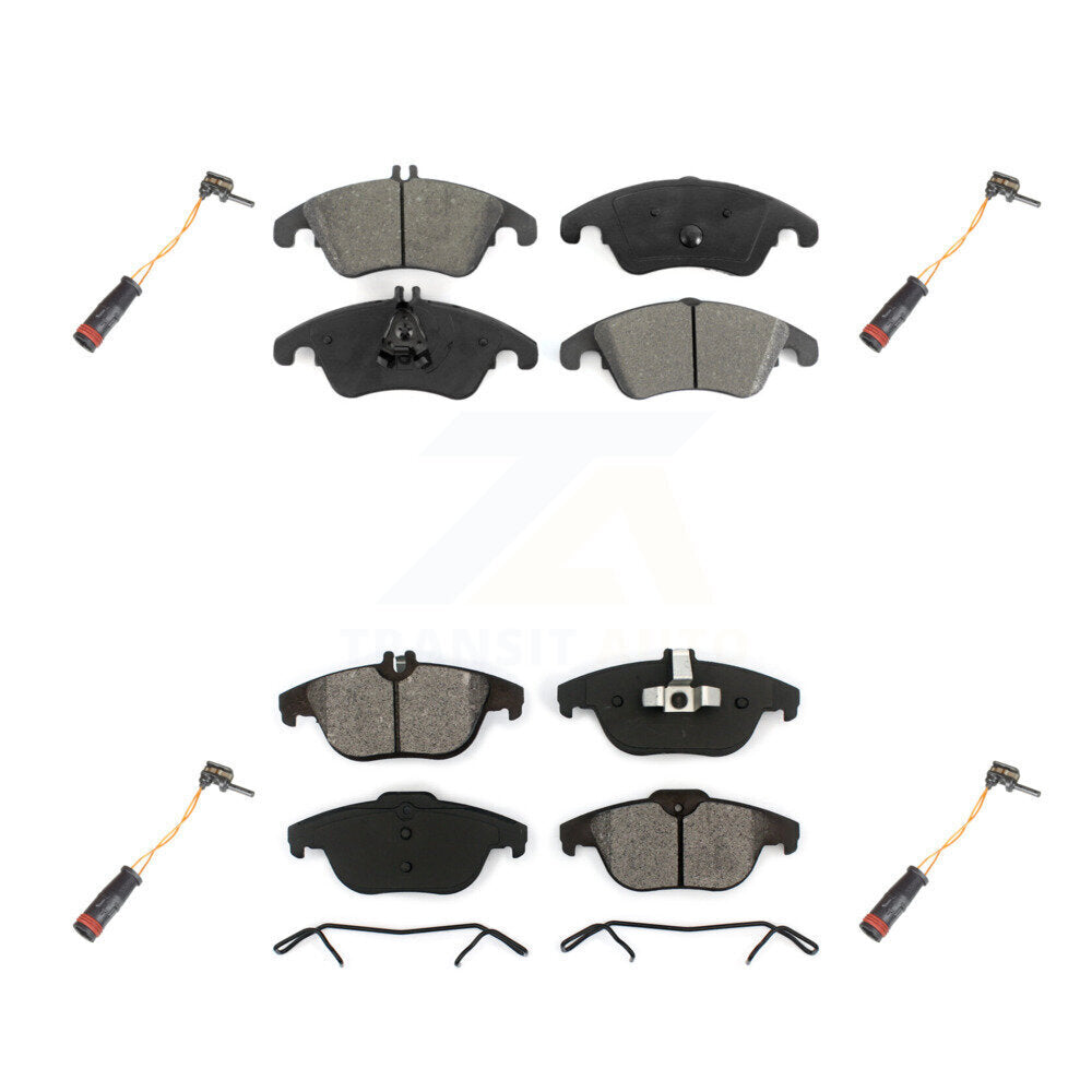 Semi-Metallic Brake Pad & Wear Sensor Front Rear Kit For Mercedes-Benz C300 C350
