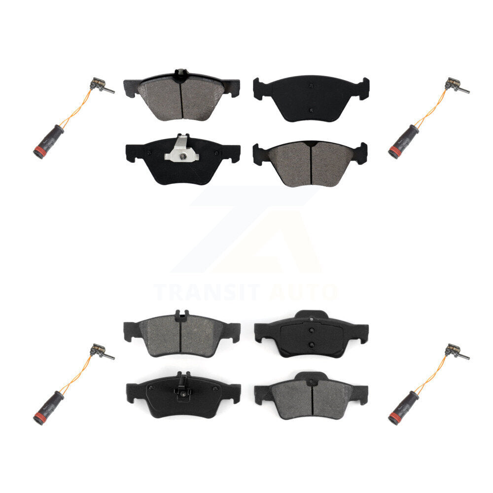 Semi-Metallic Brake Pad & Wear Sensor Front Rear Kit For Mercedes-Benz E350 E300