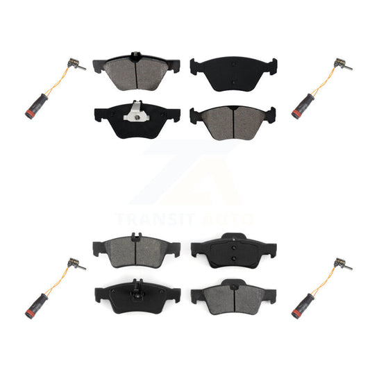 Semi-Metallic Brake Pad & Wear Sensor Front Rear Kit For Mercedes-Benz E350 E300