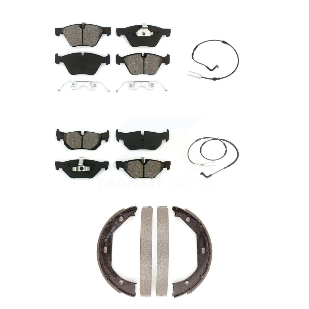Semi-Metallic Disc Brake Pads And Wear Sensors Front Rear Kit (5Pc) For BMW 328i