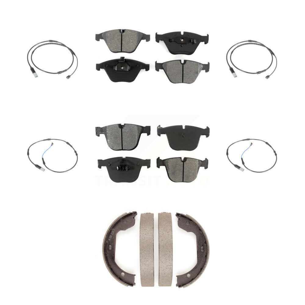 Semi-Metallic Disc Brake Pads And Wear Sensors Front Rear Kit (7Pc) For BMW 535i