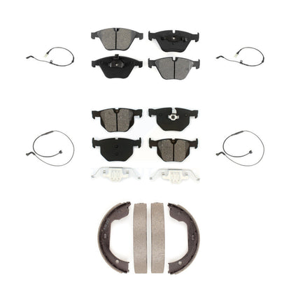 Semi-Metallic Brake Pad And Wear Sensor Front Rear Kit (7Pc) For BMW 535i xDrive