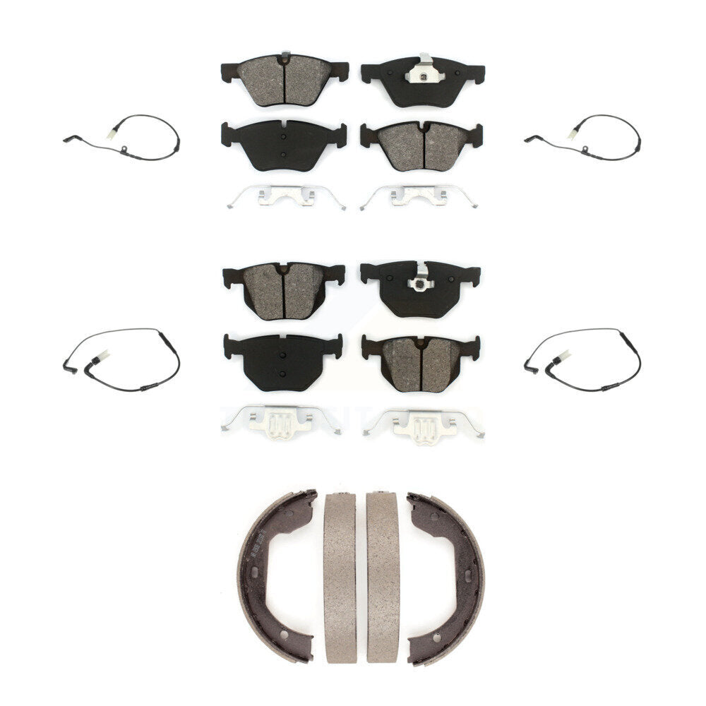Semi-Metallic Disc Brake Pads And Wear Sensors Front Rear Kit (7Pc) For BMW 525i