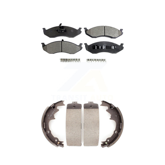 Ceramic Brake Pads And Drum Shoes Front Rear Kit For Jeep Wrangler Cherokee TJ