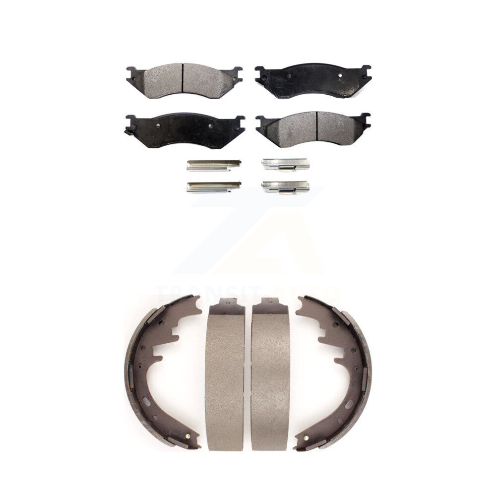 Ceramic Brake Pads & Drum Shoes Front Rear Kit For Ford F-150 Dodge Ram 1500 Van