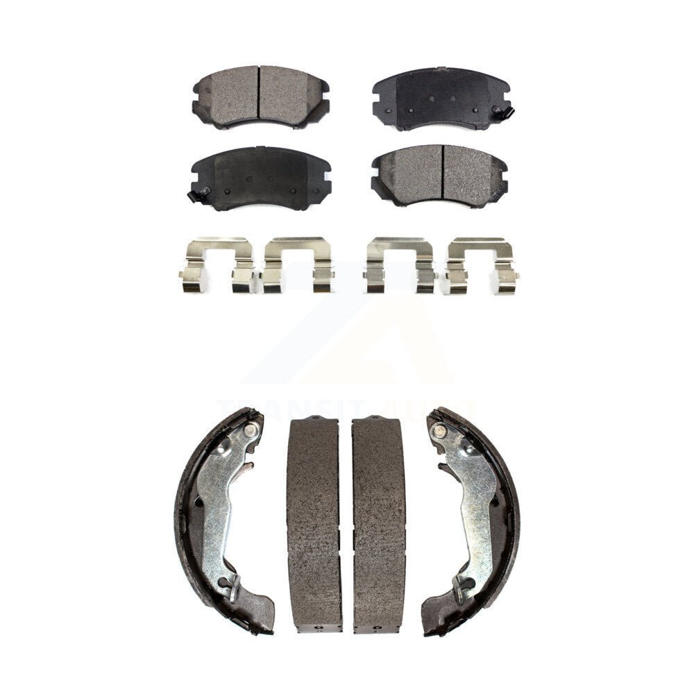 Ceramic Brake Pads And Drum Shoes Front Rear Kit For Hyundai Elantra