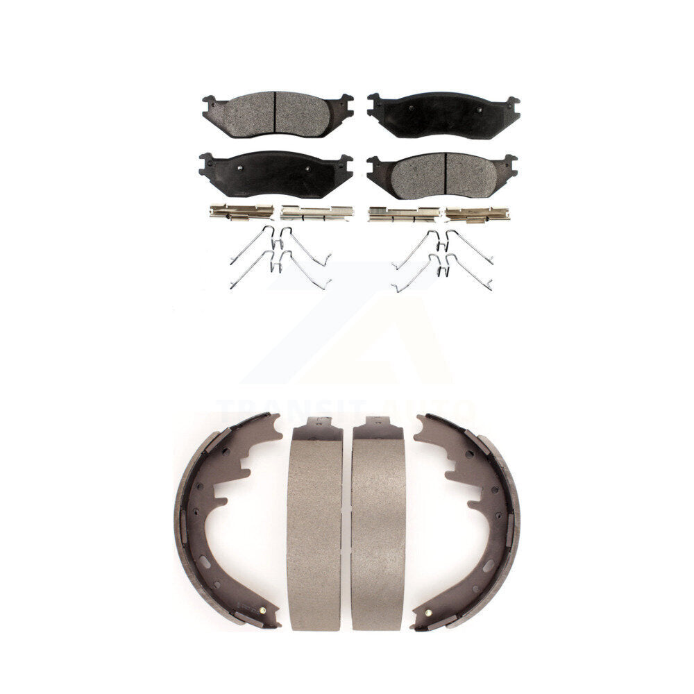 Ceramic Brake Pads And Drum Shoes Front Rear Kit For Ford E-150 Club Wagon