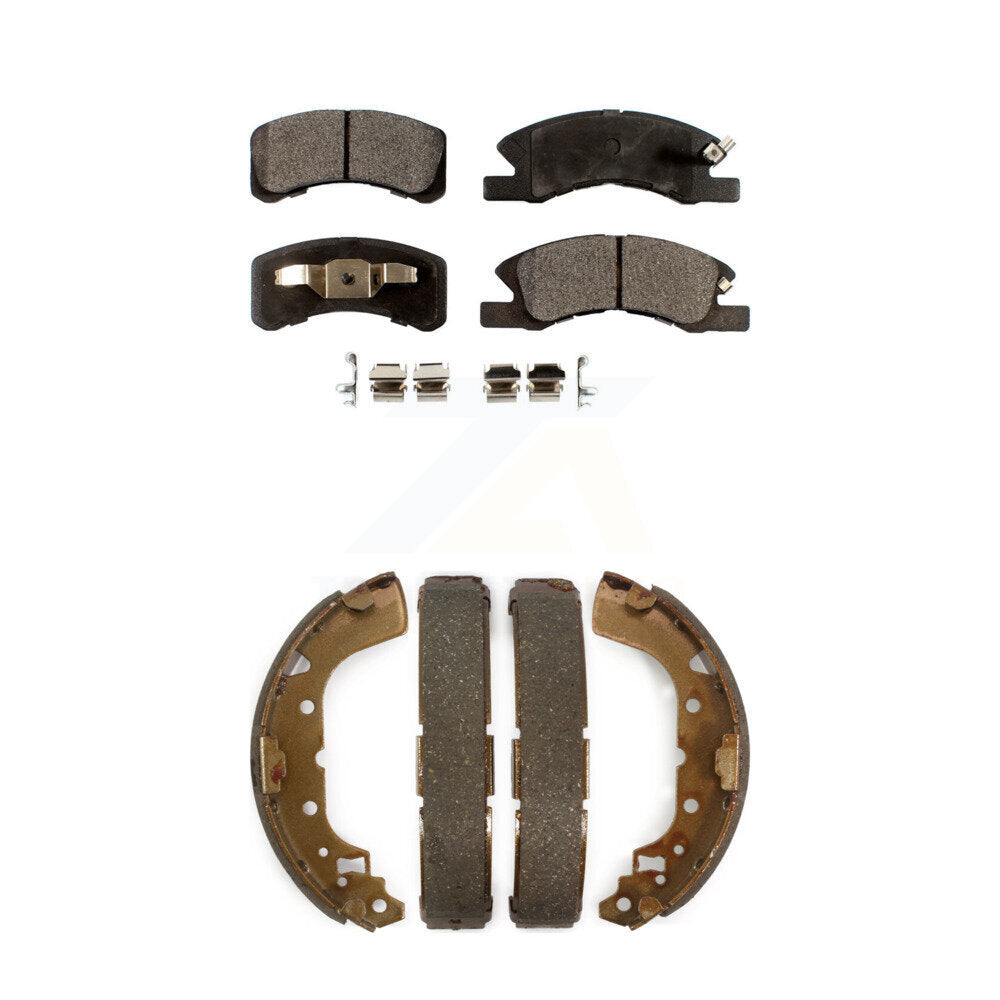 Ceramic Brake Pads And Drum Shoes Front Rear Kit For 2014-2015 Mitsubishi Mirage