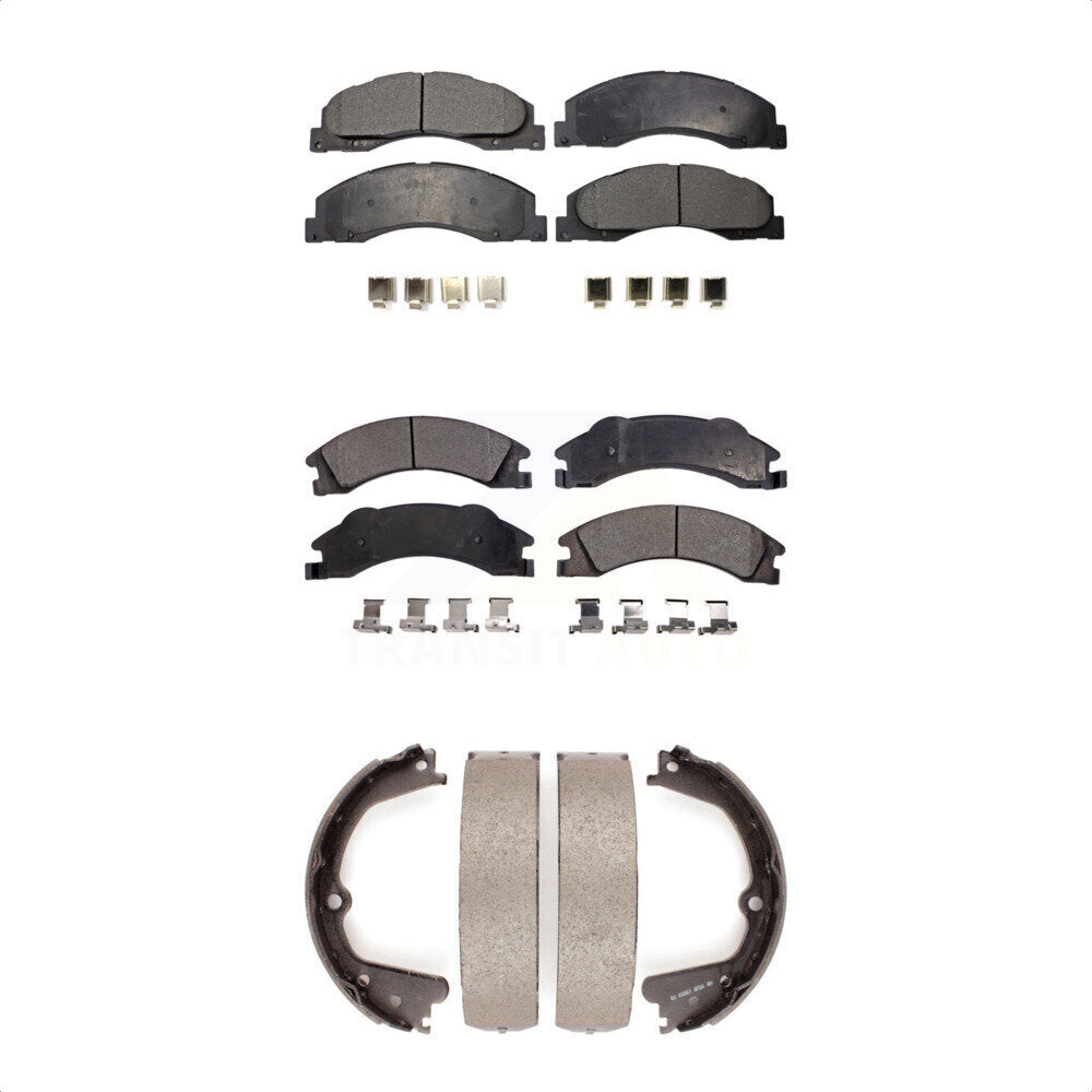 Ceramic Brake Pads & Parking Shoe Front Rear Kit For Ford E-350 Super Duty E-250