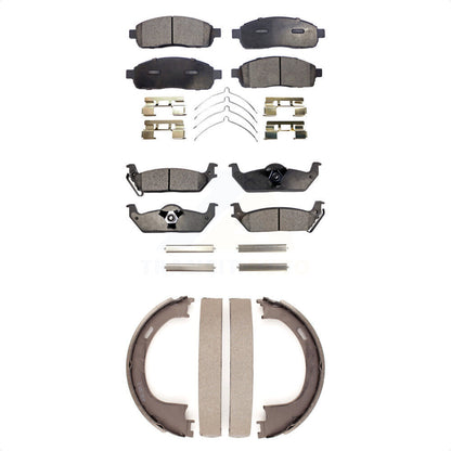 Ceramic Brake Pads & Parking Shoes Front Rear Kit For Ford F-150 Lincoln Mark LT