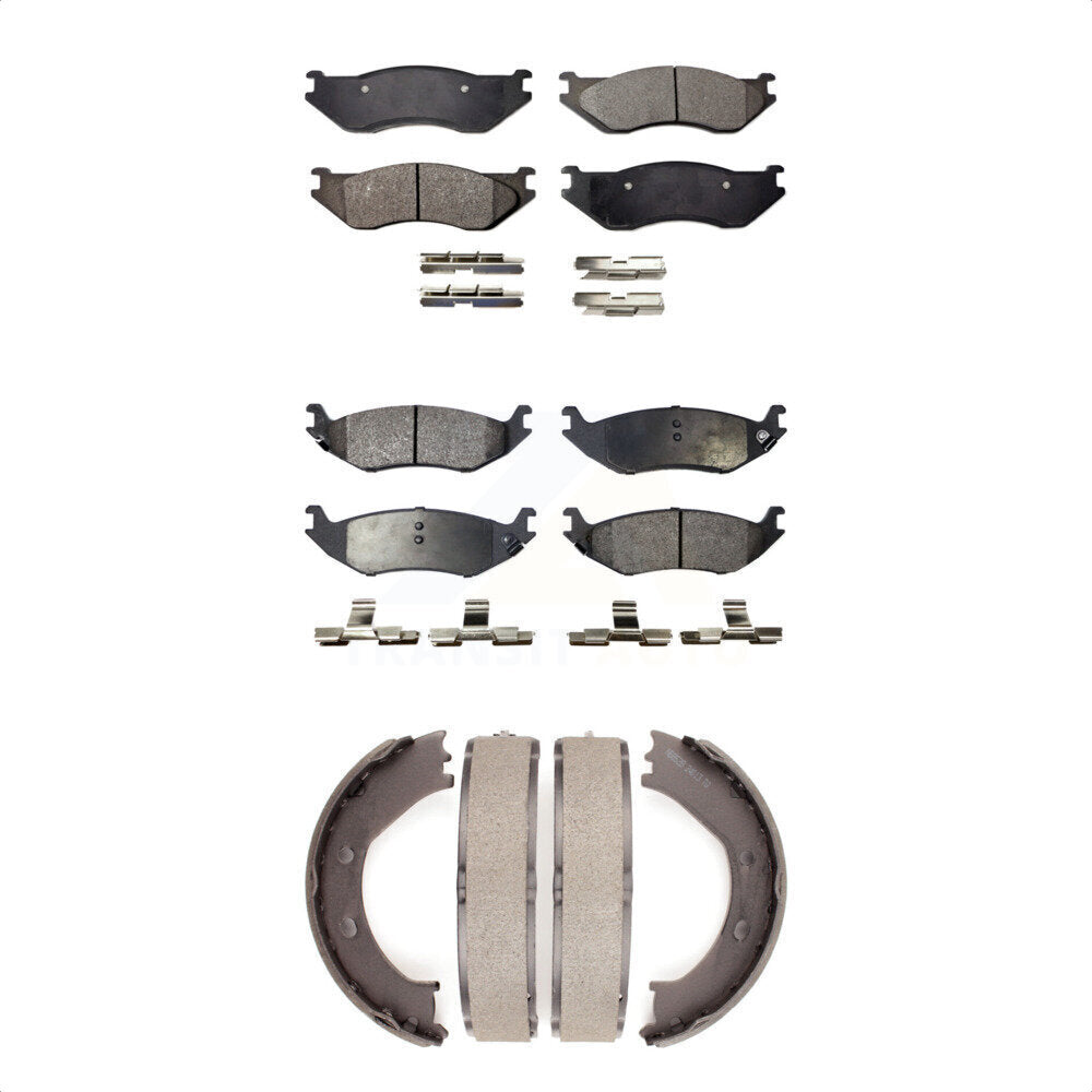 Ceramic Brake Pads And Parking Shoes Front Rear Kit For Dodge Ram 1500