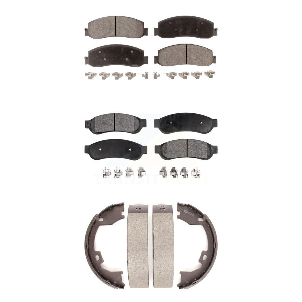 Ceramic Brake Pads & Parking Shoe Front Rear Kit For Ford F-350 Super Duty F-250
