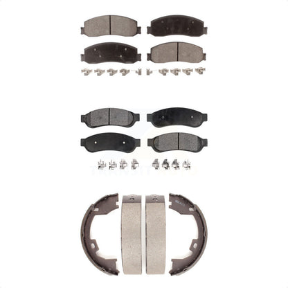 Ceramic Brake Pads & Parking Shoe Front Rear Kit For Ford F-350 Super Duty F-250