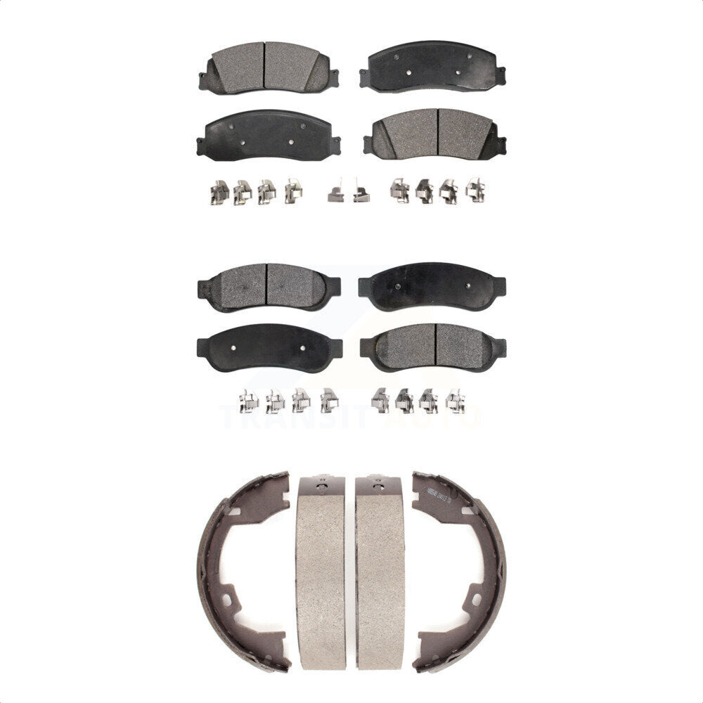 Ceramic Brake Pads & Parking Shoe Front Rear Kit For Ford F-350 Super Duty F-250
