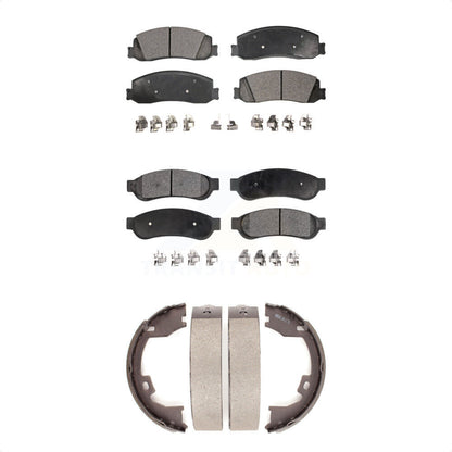 Ceramic Brake Pads & Parking Shoe Front Rear Kit For Ford F-350 Super Duty F-250