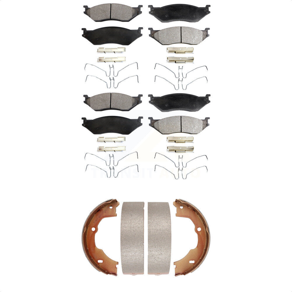 Ceramic Brake Pads & Parking Shoe Front Rear Kit For Ford F-450 Super Duty F-550