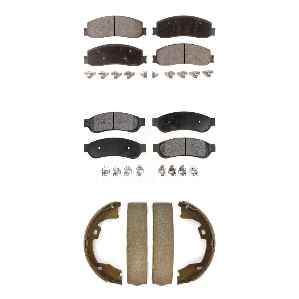 Ceramic Brake Pads & Parking Shoe Front Rear Kit For Ford F-350 Super Duty F-250