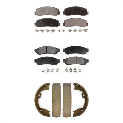 Ceramic Brake Pads & Parking Shoe Front Rear Kit For Ford F-350 Super Duty F-250