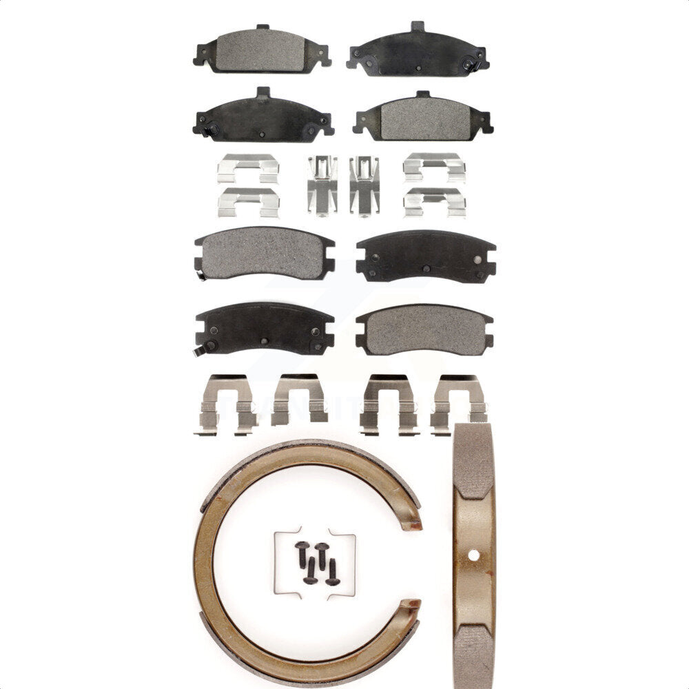 Ceramic Brake Pads & Parking Shoe Front Rear Kit For Pontiac Grand Am Oldsmobile