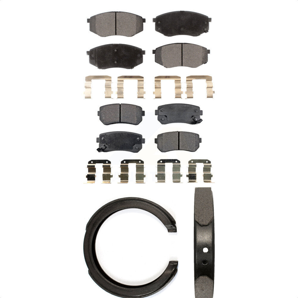 Ceramic Brake Pads And Parking Shoes Front Rear Kit For 2011 Kia Sportage FWD