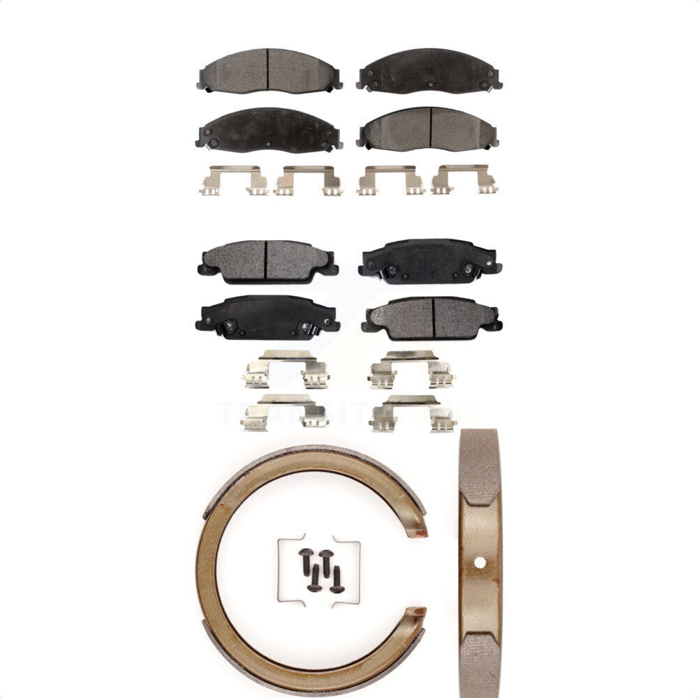 Ceramic Brake Pads And Parking Shoes Front Rear Kit For Cadillac STS