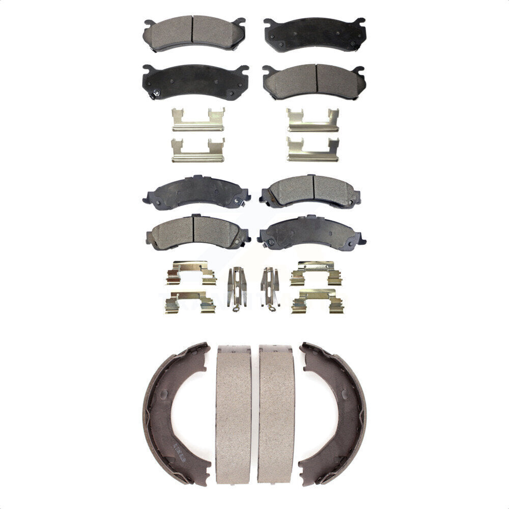 Ceramic Brake Pads Parking Shoes Front Rear Kit For Chevrolet Silverado 1500 GMC