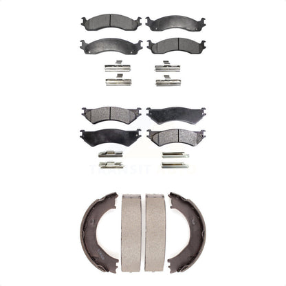 Ceramic Brake Pads & Parking Shoe Front Rear Kit For Ford E-350 Super Duty E-250