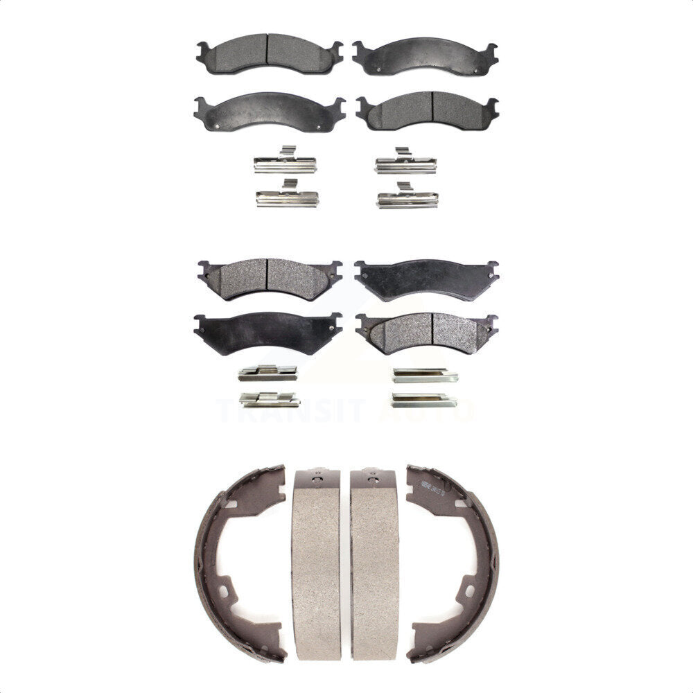 Ceramic Brake Pads & Parking Shoe Front Rear Kit For Ford E-350 Super Duty E-250