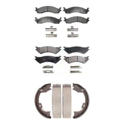 Ceramic Brake Pads & Parking Shoe Front Rear Kit For Ford E-350 Super Duty E-250