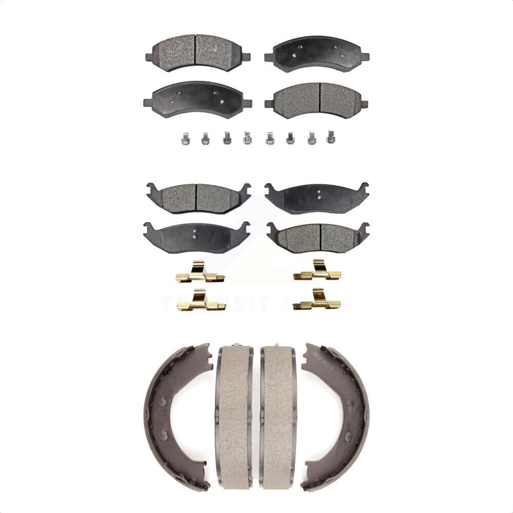 Ceramic Brake Pads Parking Shoe Front Rear Kit For Dodge Ram 1500 Chrysler Aspen