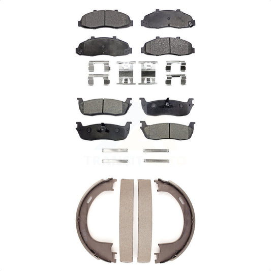 Ceramic Brake Pads & Parking Shoe Front Rear Kit For Ford F-150 Heritage Lincoln