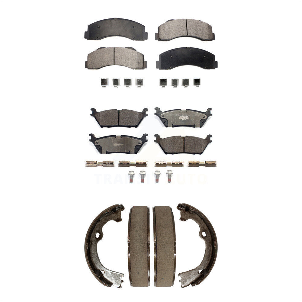 Ceramic Brake Pads And Parking Shoes Front Rear Kit For Ford F-150