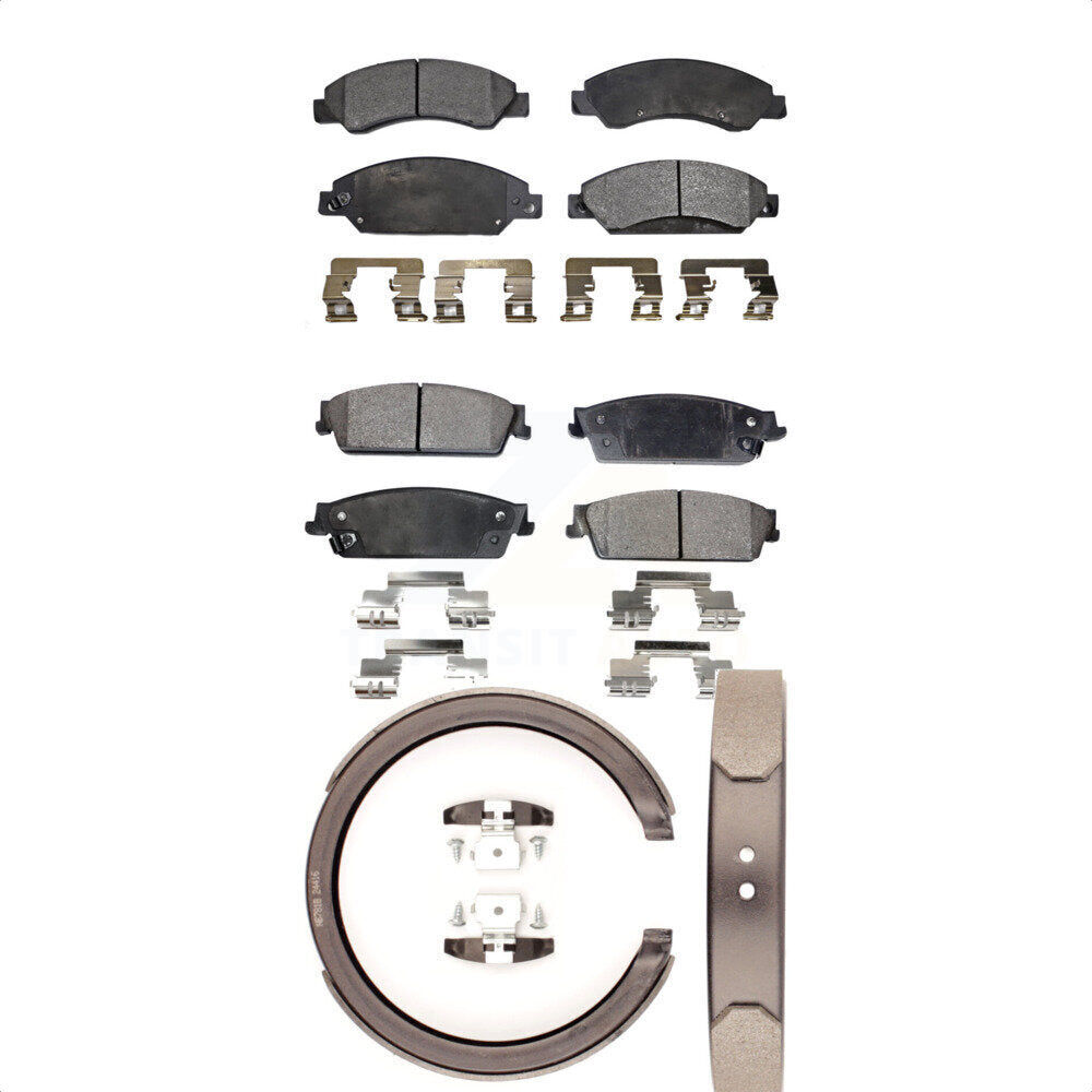 Ceramic Brake Pads Parking Shoes Front Rear Kit For Chevrolet Avalanche Cadillac