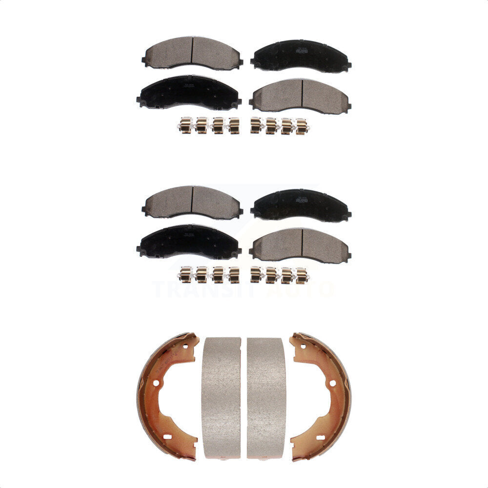 Ceramic Brake Pads & Parking Shoe Front Rear Kit For Ford F-450 Super Duty F-550